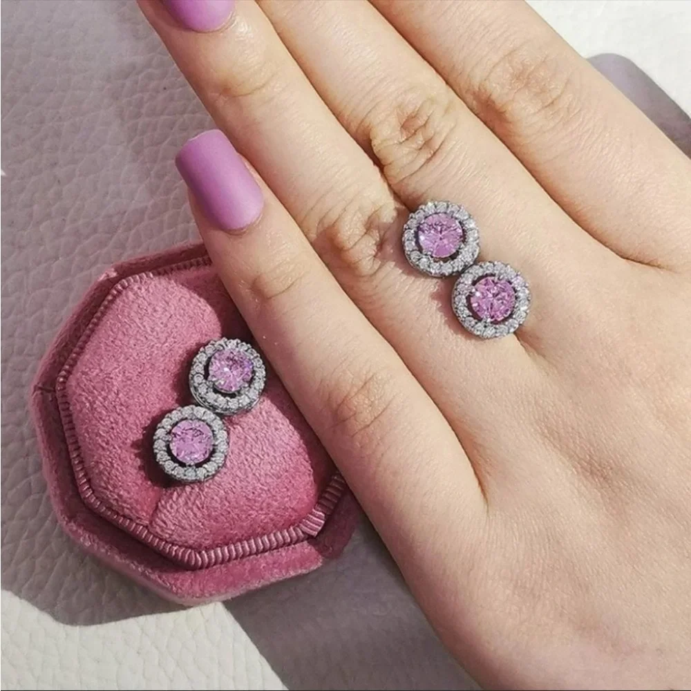 New lovely 925 silver wedding pink diamond earrings - Picture 2 of 2